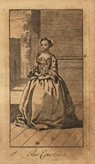 Etiquette Collection: Young lady curtsying on a street, 18th century