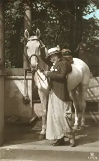 Tack Prints: A young lady with her fine grey horse