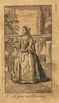 Etiquette Collection: Young lady giving or receiving a fan in a park, 18th century