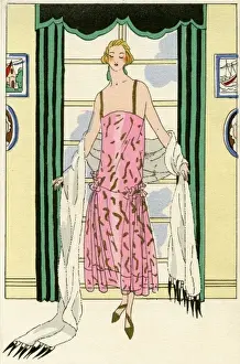 Ruched Prints: Young lady in pink evening dress by Jenny