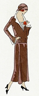 Buttoned Collection: Young lady in plain brown dress by Jean Patou
