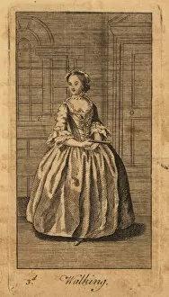 Etiquette Collection: Young lady walking in a panelled room, 18th century