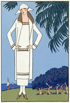 Young lady in white jersey outfit by Molyneux