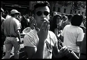 Shone Prints: Young man blowing a kiss at a demonstration, Paris, France
