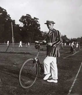 Boater Prints: Young man at Hanger Hill Tennis Club, Ealing, West London