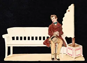Dimensional Prints: Young man sitting on a bench on a greetings card