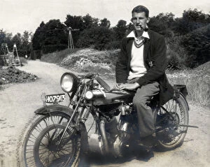 Mouth Gallery: Young man on a special 1920s vintage motorcycle, early 193