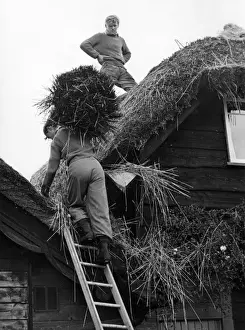 Thatching Prints: Two young men thatching a cottage