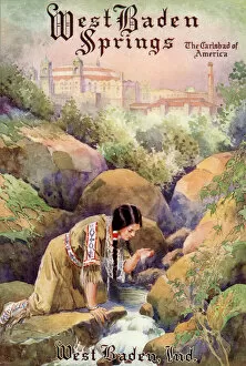 Americans Gallery: Young Native American woman drinks at a stream