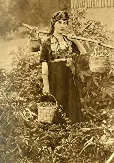 Bulgaria Prints: Young peasant woman in traditional dress, Bulgaria