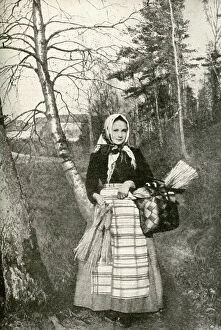 Finnish Gallery: Young peasant woman in a wood, Finland