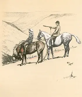 Watching Prints: Two young riders, Cloutsham Farm, Exmoor, Devon