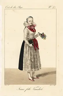 Fichu Prints: Young Vandal girl, Lower Lusacia, Germany, 19th century