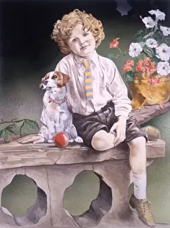Crossed Prints: Young Victorian boy and pet dog