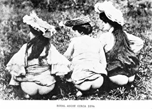 Three young Victorian women baring their bottoms