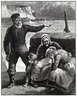 Comforted Prints: Young widow crying at the edge of the sea