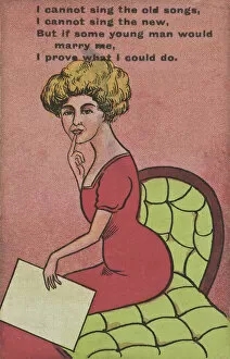 Young woman on a comic postcard