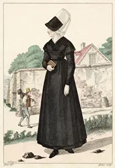 A young woman of Coutances, in Normandie, wearing her traditional costume Date