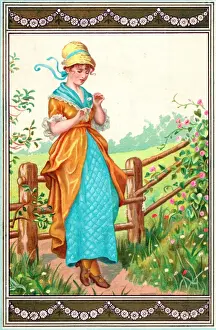 Young woman with daisy on a romantic card