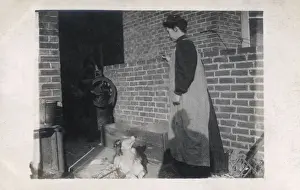 Treat Prints: Young woman and dog in back yard