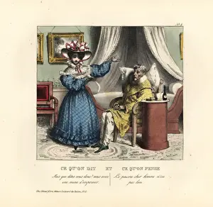 Petites Prints: Young woman flattering a sick old man in a bedroom