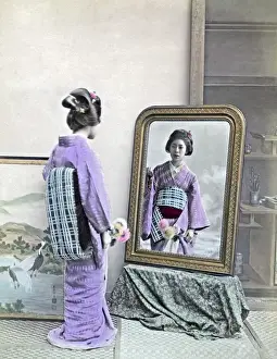 Young woman and mirror, Japan, circa 1880s