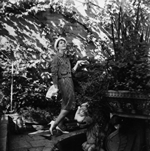Images Dated 5th February 2016: Young woman modelling a suit in a garden
