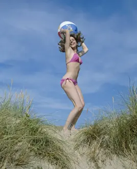 Dune Prints: Young woman in pink bikini, West Country