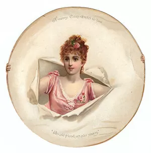 Tear Collection: Young woman in pink on a Christmas card