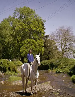 Shallow Prints: Young woman riding a white horse