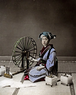 Girl at a spinning wheel