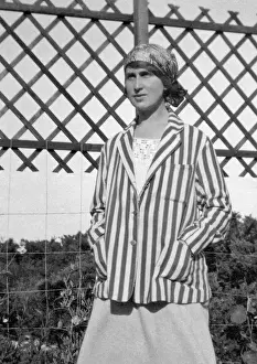 Trellis Prints: Young woman in striped blazer