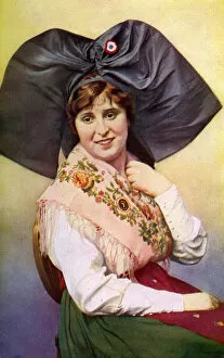 Young woman in traditional costume, Alsace, France
