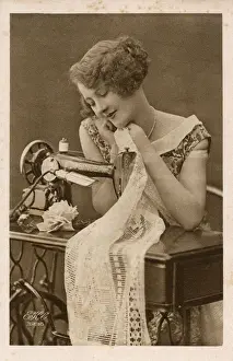 Expression Prints: Young woman using a Singer Sewing Machine