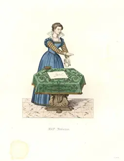 Chevignard Prints: Young woman of Venice, 16th century, in blue