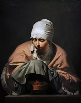 Warming Gallery: A Young Woman Warming her Hands over a Brazier: Allegory of