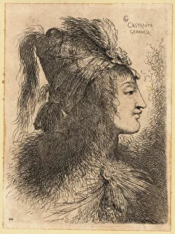 David Deuchar Prints: Young woman wearing a conical turban with plumes, 17th century