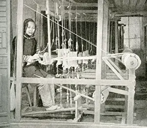 Crafts Prints: Young woman weaving on a loom, China, East Asia