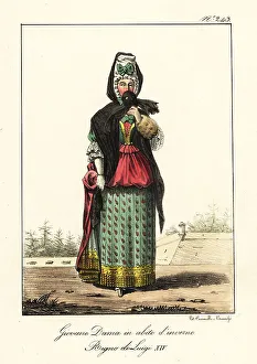 Masquerade Prints: Young woman in winter outfit, 17th century