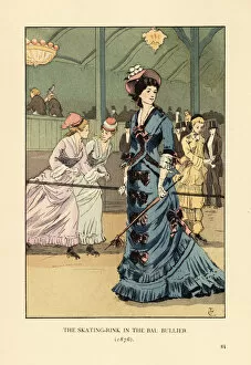 Images Dated 17th July 2019: Young women roller skating at the Bal Bullier, 1876