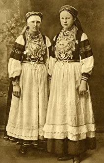 Aprons Gallery: Two young women in traditional dress, Republic of Estonia