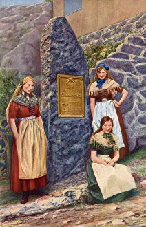 Faroe Gallery: Young women in traditional dress, Stromo Island, Denmark