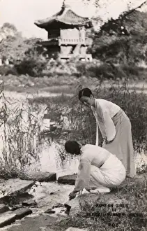 Korea Prints: Young women in typical summer dress, Korea