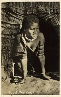 Coming Prints: Young Zulu child, South Africa - Coming out of hut - morning