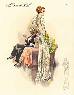 Ball Gown Prints: Youthful dancing frock in taffetas, 1935