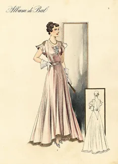 Ball Gown Prints: Youthful style robe in taffetas, 1935