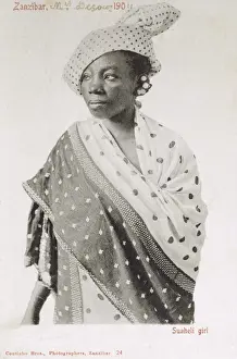 Zanzibar Prints: Zanzibar - Swahili Girl in a spotty hat and outfit