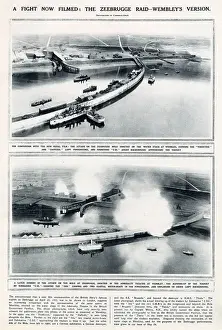 The Zeebrugge raid enacted in the Admiralty Theatre at Wembley in 1924. Date: 1924