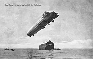 Hangar Gallery: Zeppelin Airship Flying over Hangar on Lake Constance