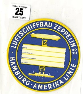Hamburg Collection: Zeppelin airship, Hamburg-America Line, luggage tag